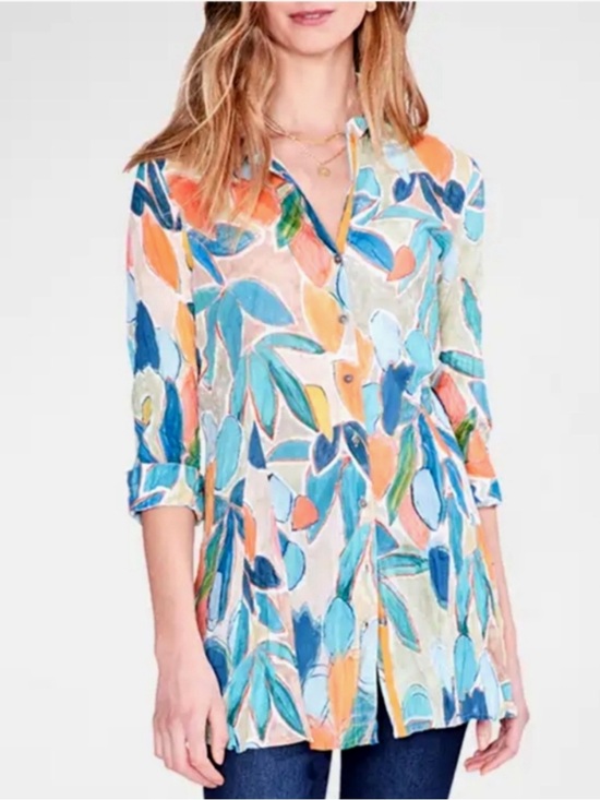 NIC+ZOE Tops - Nic + Zoe Floral Citrus Grove Button Up Tunic Top Size XS Watercolor Artsy